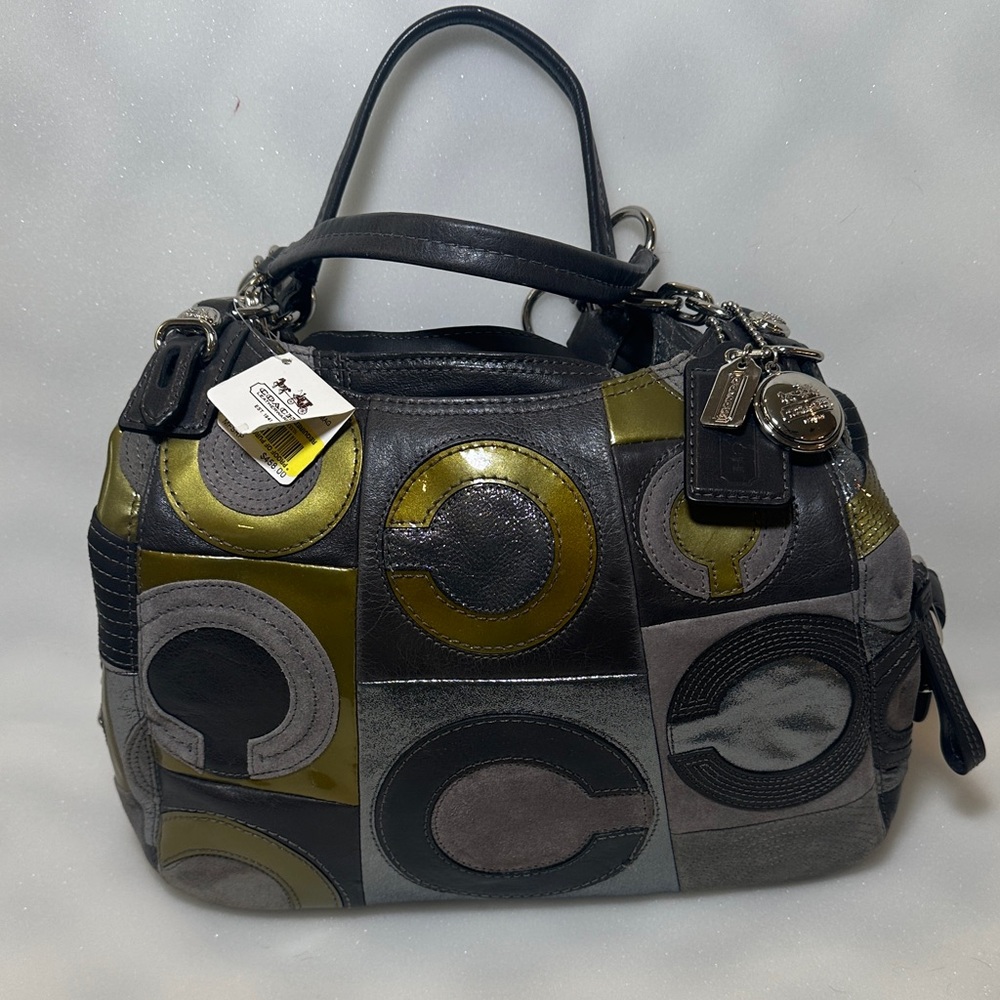 Coach Black and Gray Satchel with Gold Accents